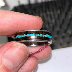 handmade wood and turquoise ring